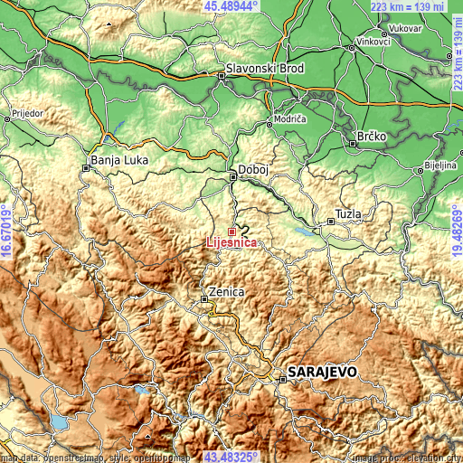 Topographic map of Liješnica