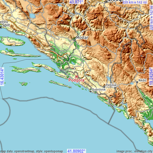 Topographic map of Podgora