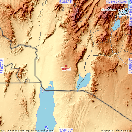 Topographic map of Turmi