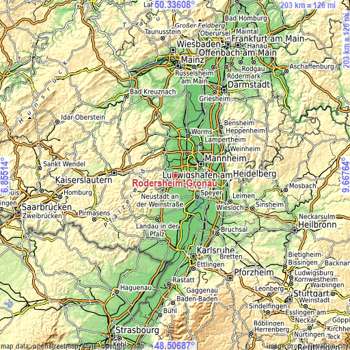 Topographic map of Rödersheim-Gronau