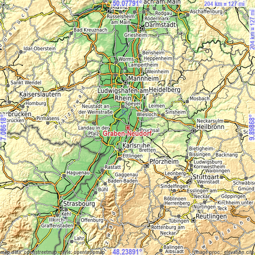 Topographic map of Graben-Neudorf