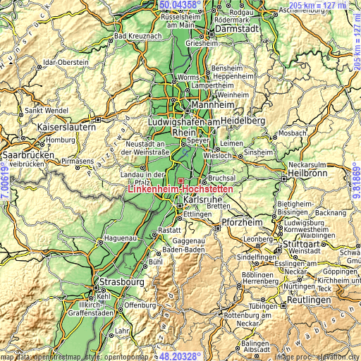 Topographic map of Linkenheim-Hochstetten