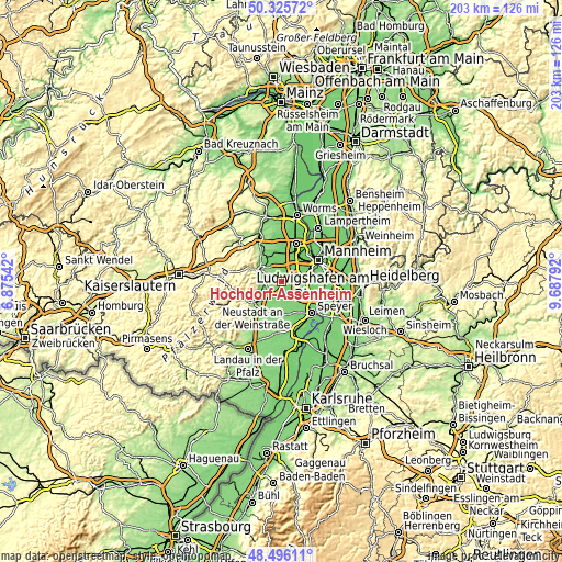 Topographic map of Hochdorf-Assenheim