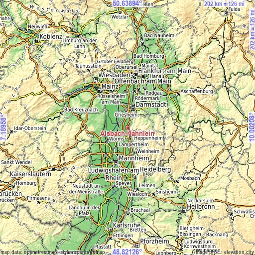 Topographic map of Alsbach-Hähnlein