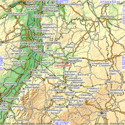 Topographic map of Leingarten
