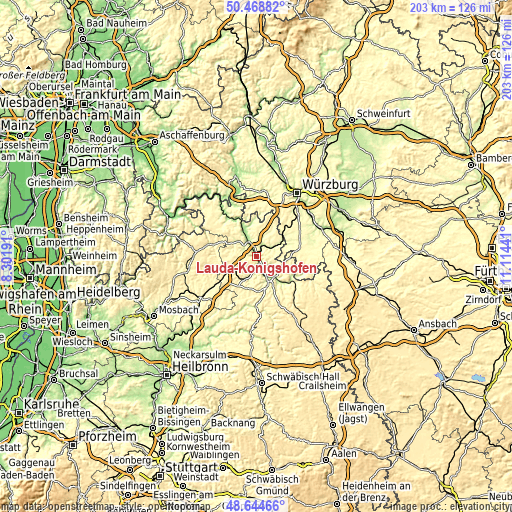 Topographic map of Lauda-Königshofen