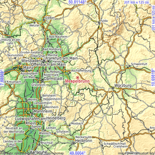 Topographic map of Mespelbrunn