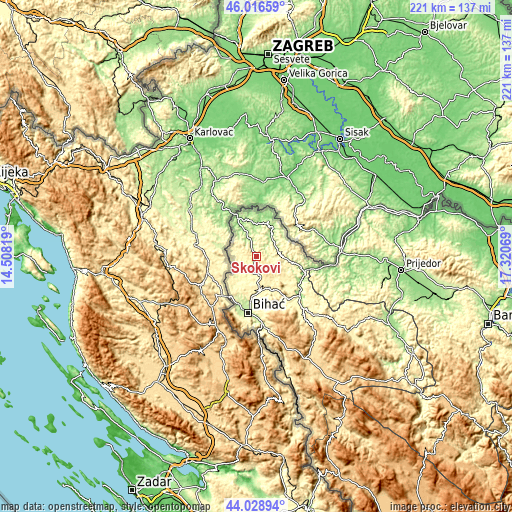 Topographic map of Skokovi