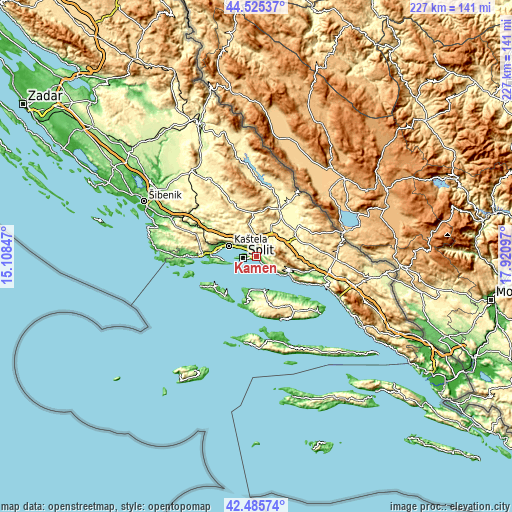 Topographic map of Kamen