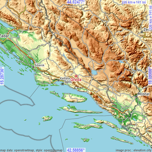 Topographic map of Greda