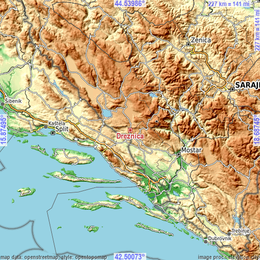 Topographic map of Drežnica