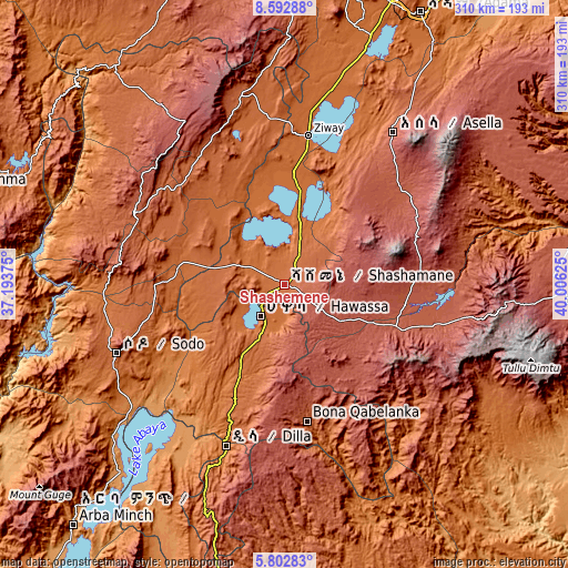 Topographic map of Shashemenē