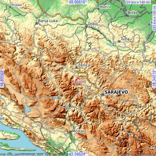 Topographic map of Kačuni