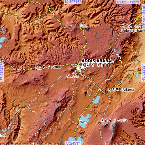 Topographic map of Sebeta