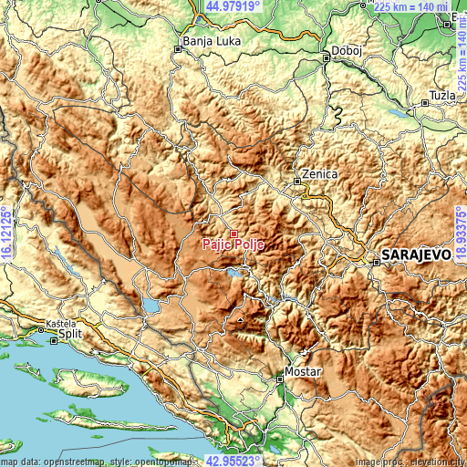 Topographic map of Pajić Polje