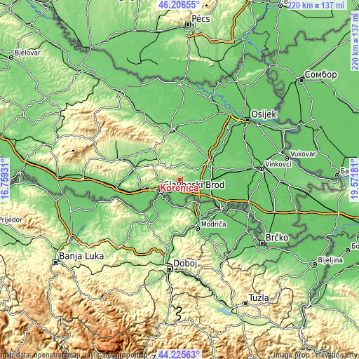 Topographic map of Korenica