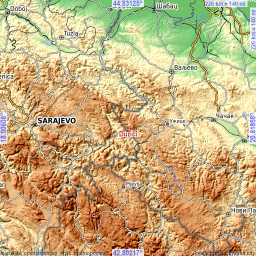 Topographic map of Ðurići