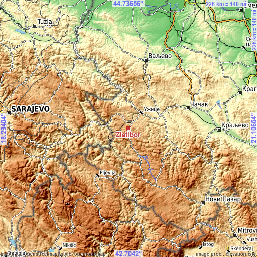 Topographic map of Zlatibor