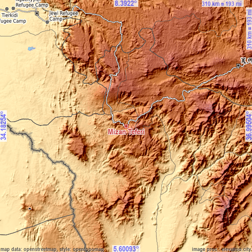 Topographic map of Mīzan Teferī
