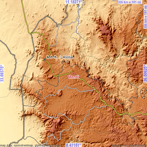 Topographic map of Mendī