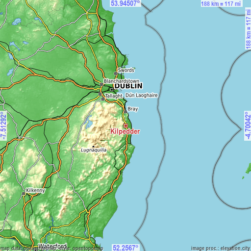 Topographic map of Kilpedder
