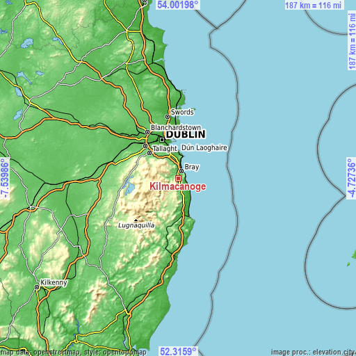 Topographic map of Kilmacanoge