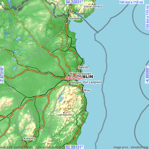 Topographic map of Ballymun