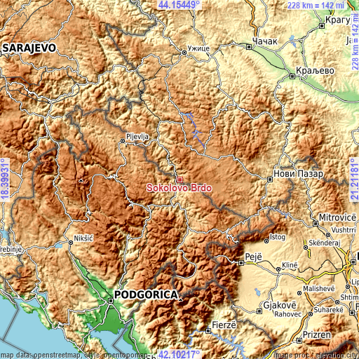 Topographic map of Sokolovo Brdo