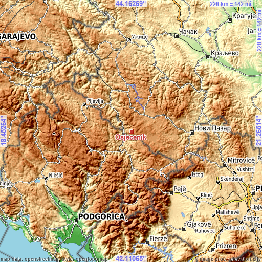 Topographic map of Osječenik