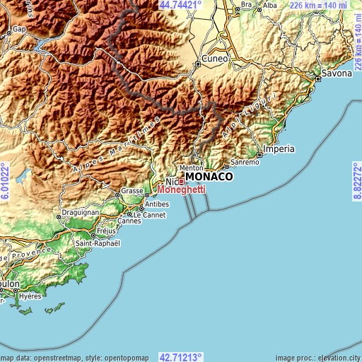 Topographic map of Moneghetti