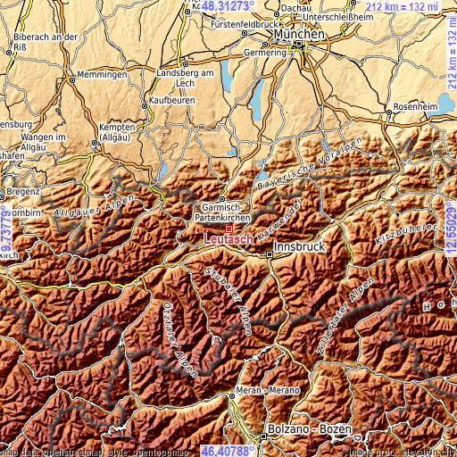 Topographic map of Leutasch