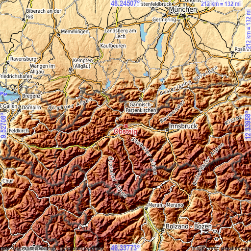 Topographic map of Obsteig