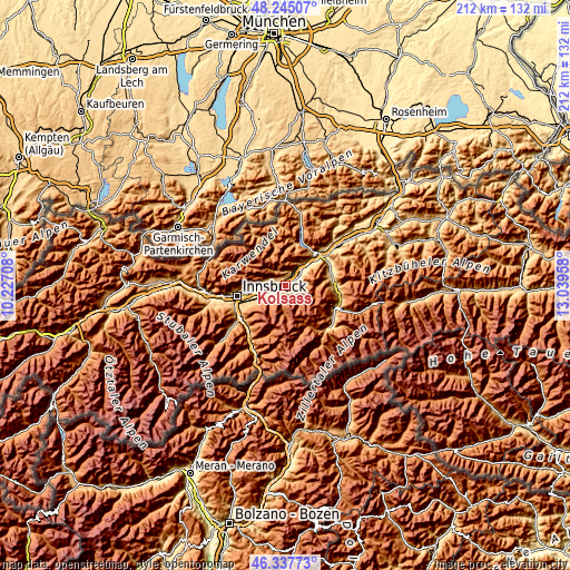 Topographic map of Kolsass