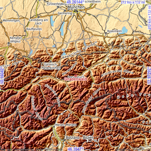Topographic map of Gnadenwald