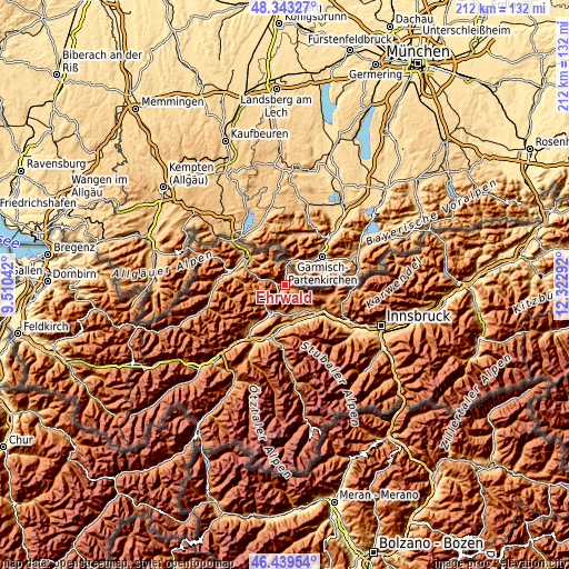 Topographic map of Ehrwald