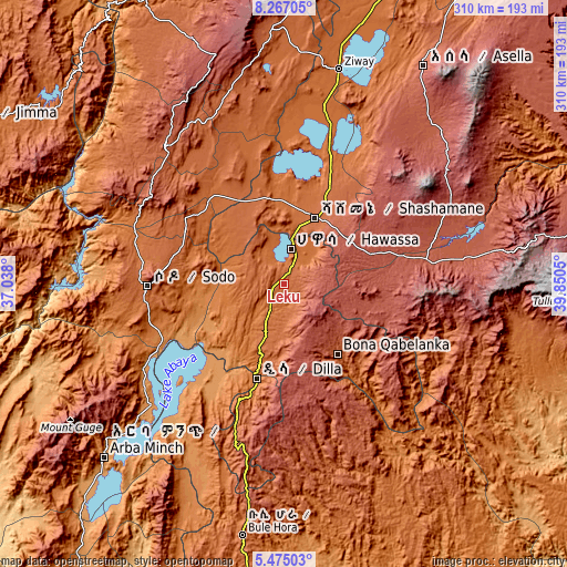 Topographic map of Leku
