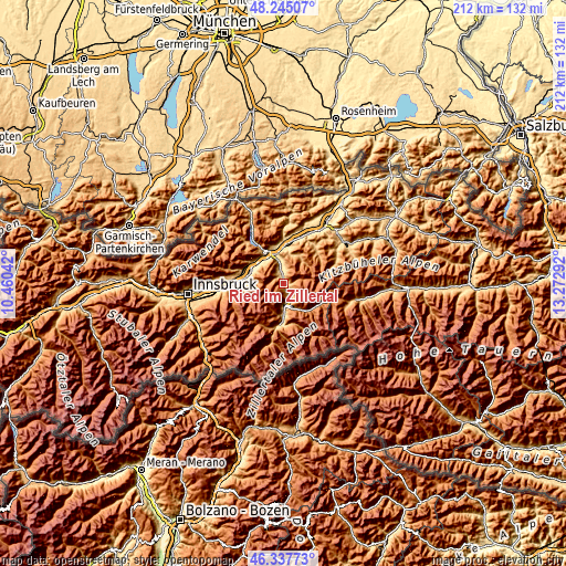 Topographic map of Ried im Zillertal