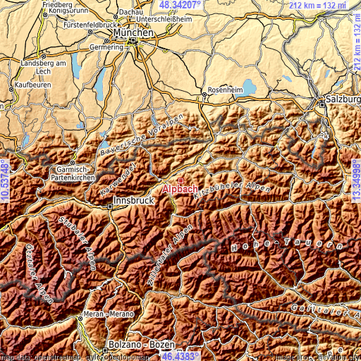 Topographic map of Alpbach