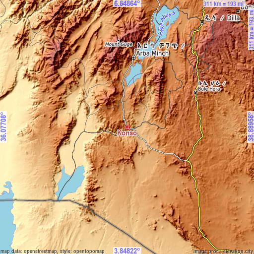 Topographic map of Konso