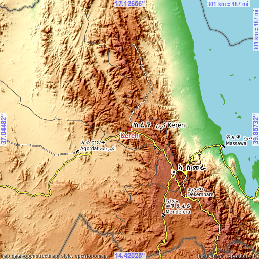 Topographic map of Keren