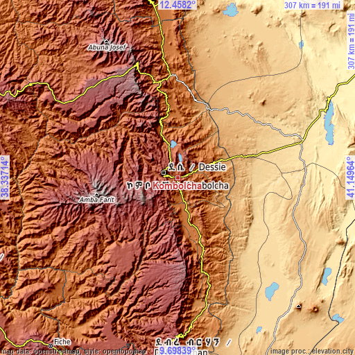 Topographic map of Kombolcha