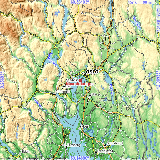 Topographic map of Nesoddtangen