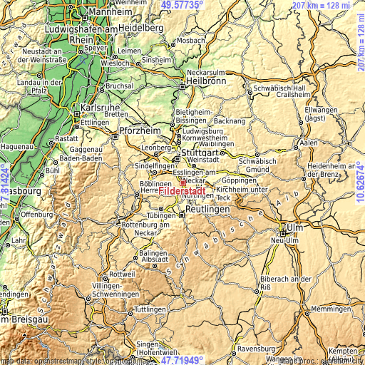 Topographic map of Filderstadt