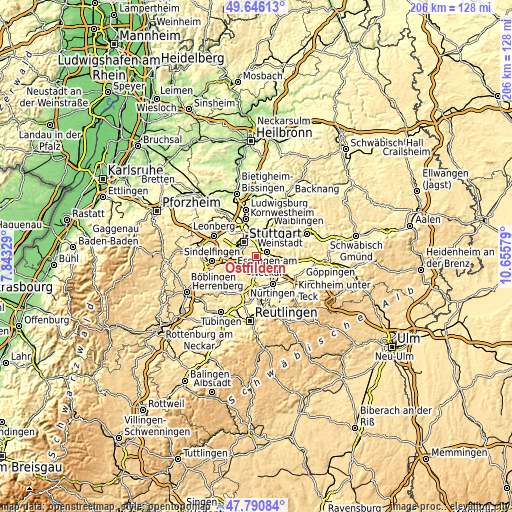 Topographic map of Ostfildern