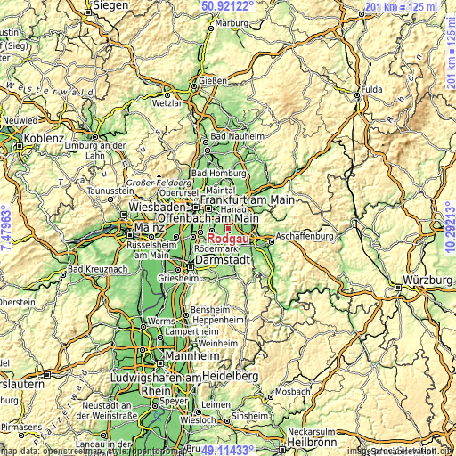 Topographic map of Rodgau