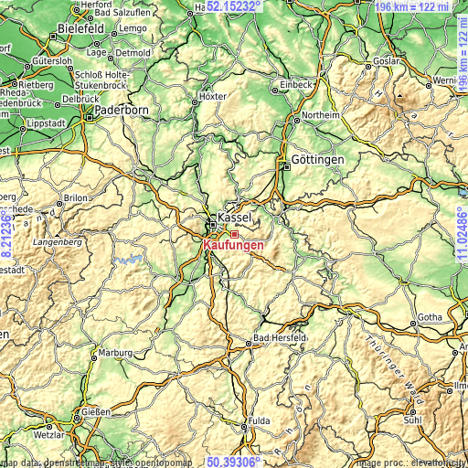 Topographic map of Kaufungen