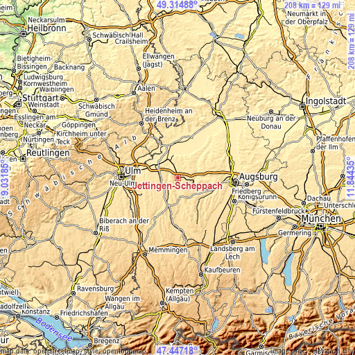 Topographic map of Jettingen-Scheppach