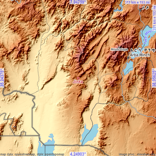 Topographic map of Jinka