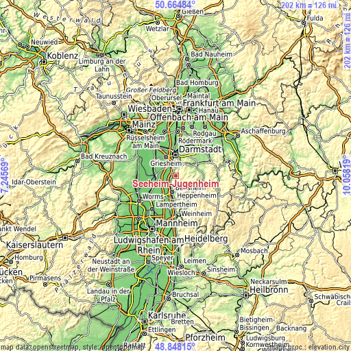 Topographic map of Seeheim-Jugenheim