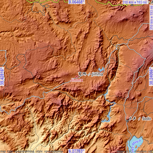 Topographic map of Jimma
